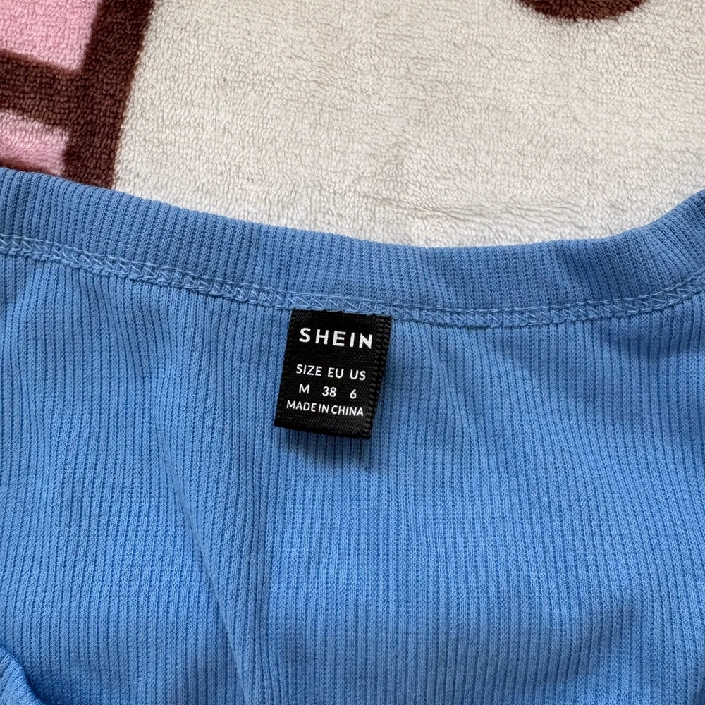 SHEIN Sky Blue Ribbed Knit Top